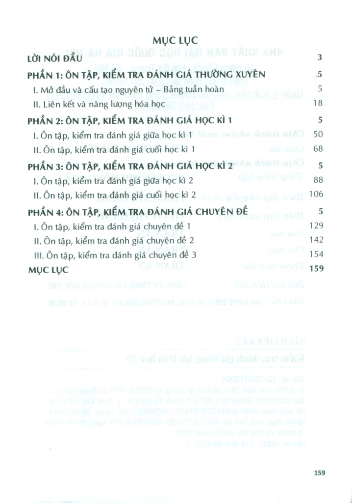 KIỂM TRA, ĐÁNH GIÁ NĂNG LỰC HÓA HỌC LỚP 10 (Biên soạn theo chương trình GDPT mới)